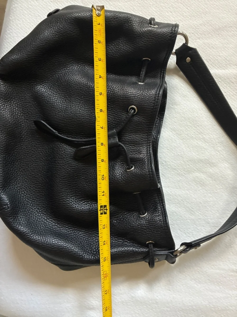Authentic Cole Haan Black Pebbled Leather Drawstring Hobo Bag